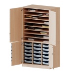 Bastelschrank, 5 OH, 4-türiger Schrank mit 18 flachen Boxen, zweiteilig, B/H/T 104,5x190x65cm 